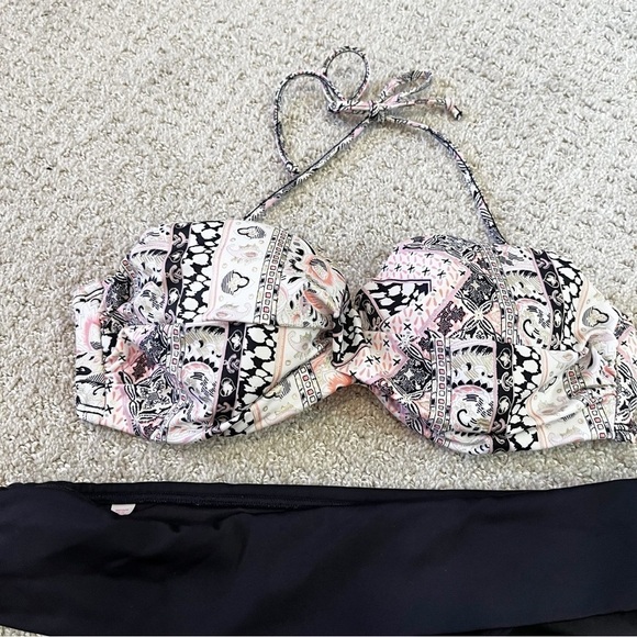 Victorias Secret Foldover Bikini Black Pink Sz 34C / M Convertible Cheeky Padded - Picture 9 of 12
